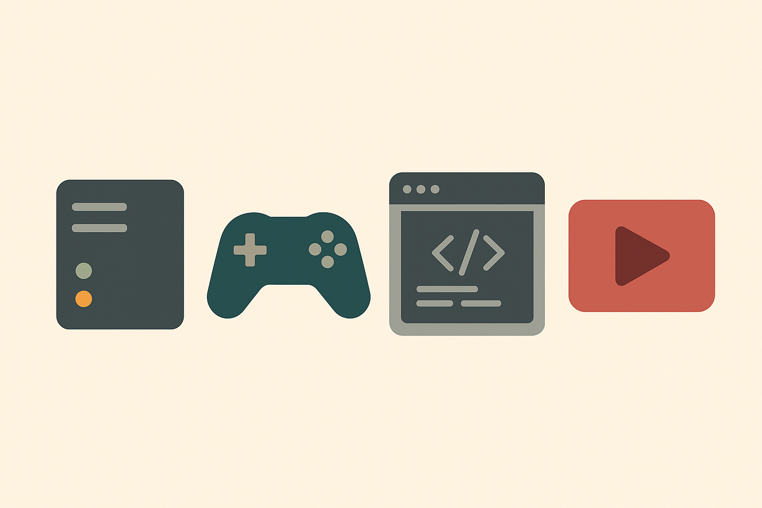 Icons representing projects: server, game controller, code editor, and a video stream